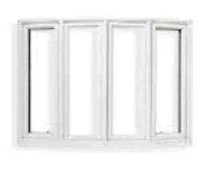 Equal-sized Double Hung or Casement windows that gracefully curve outward can be used to create a Bow window with excellent ventilation